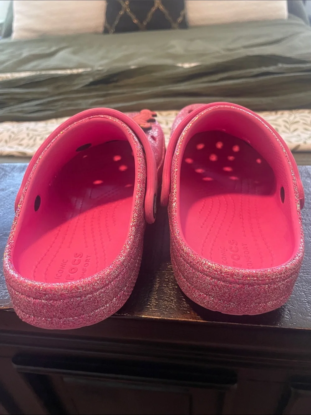 Pink glitter crocs